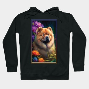 Chow Chow Dog Vibrant Tropical Flower Tall Digital Oil Painting Portrait 2 Hoodie